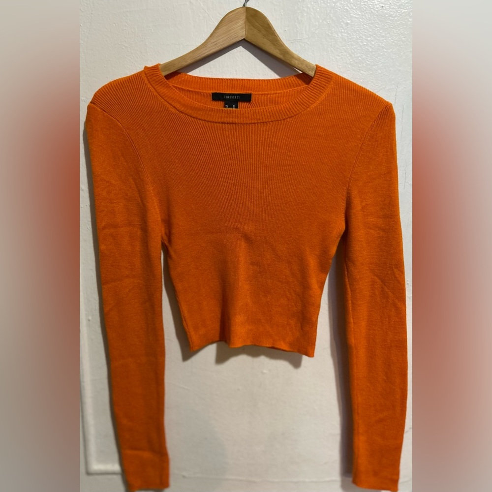 Bright Orange Long sleeve Crop Top